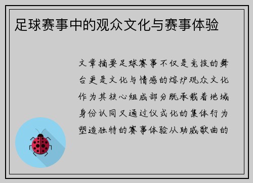 足球赛事中的观众文化与赛事体验